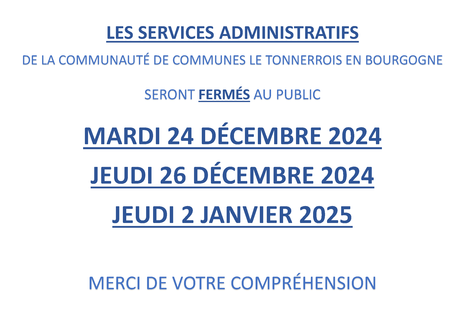 Fermeture exceptionnelle servcis administraifs ccltb 24 12 26 12 et 02 25