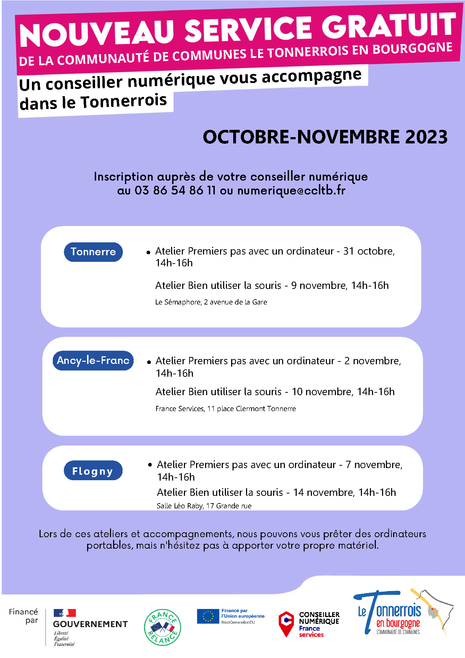 Ateliers du conseiller numérique octobre-novembre 2023