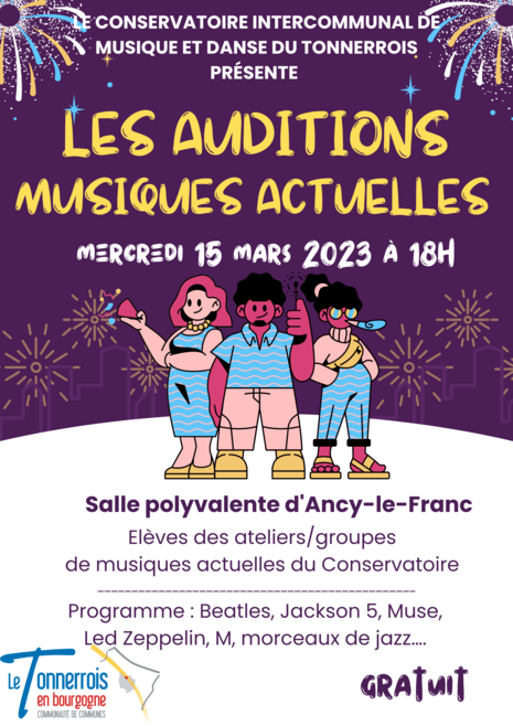 Auditions musiques actuelles du Conservatoire le 15 mars 2023