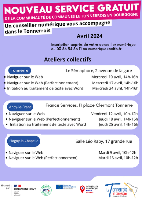 Ateliers du conseiller numérique du Tonnerrois avril 2024